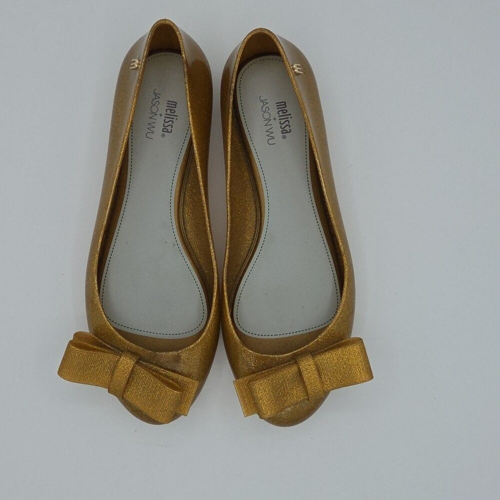 Jason Wu X Melissa Gold Glitter Bow Jelly Ballet Flats Women's SZ 7 Loafers EUC - Picture 7 of 9